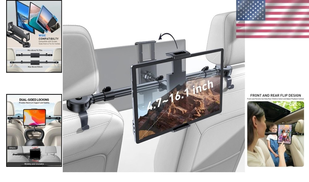 Car Headrest Tablet Holder: Front & Rear Flip Mount