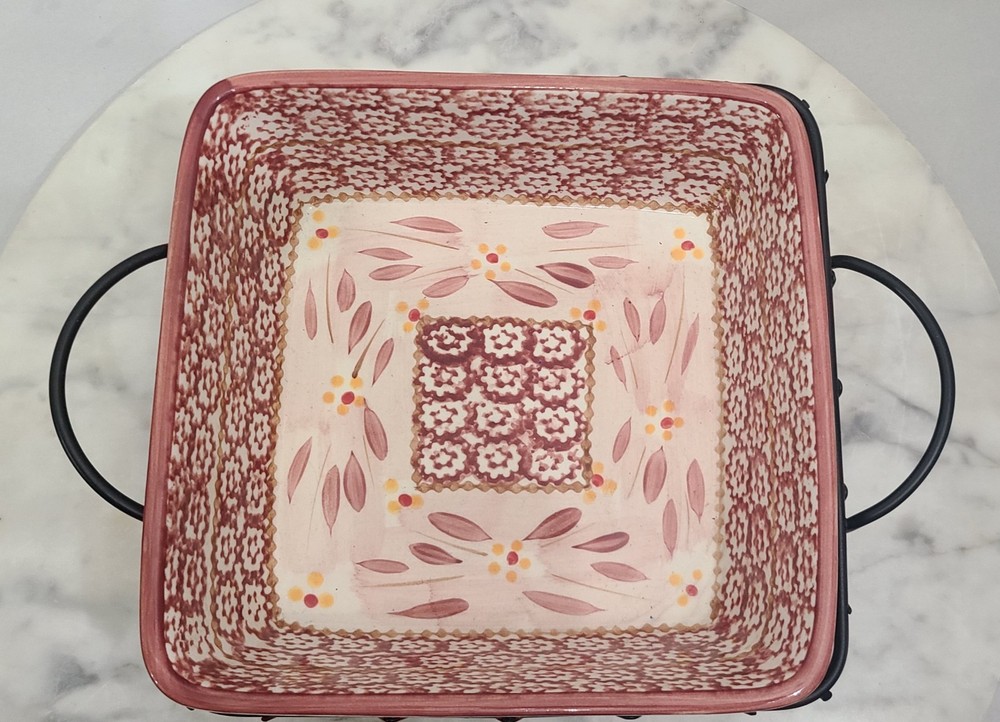 Temptations Old World Cranberry Square Stoneware Baking Dish 3-Piece Set.