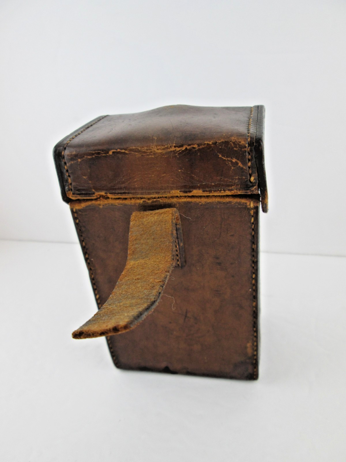 Victorian Antique Leather Case Sterling Silver Spirit Flask plus Cigarette Case