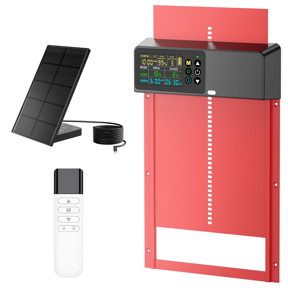 Chicken Coop Door Solar Powered with Programmable Remote Control, Automatic Alum