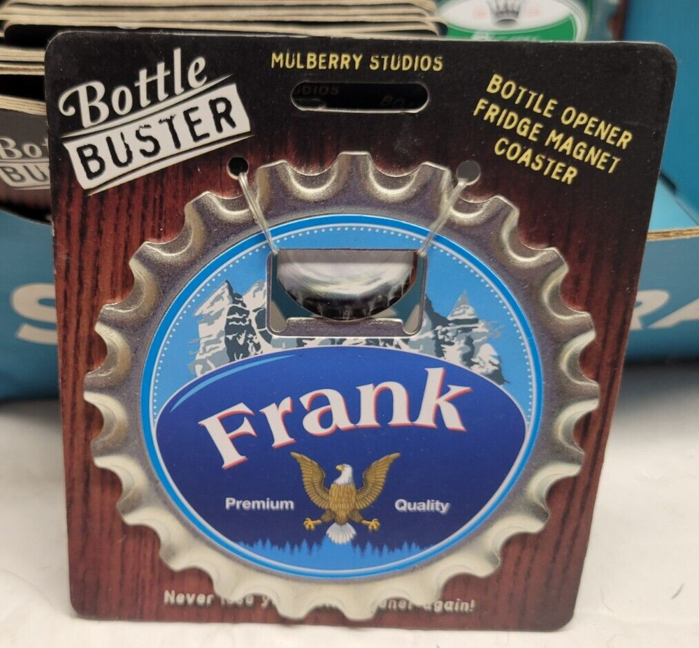 FRANK PERSONALIZED MULTI GADGET BOTTLE OPENER MAGNET COASTER NEW - U