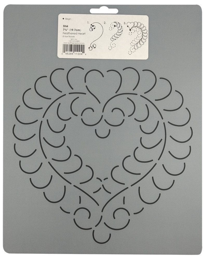 Heart Feather Quilting Stencil Block Feathered Quilt 7.75" Hand Pattern Template