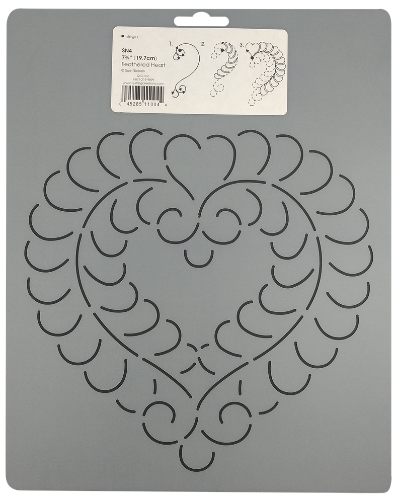 Heart Feather Quilting Stencil Block Feathered Quilt 7.75" Hand Pattern Template