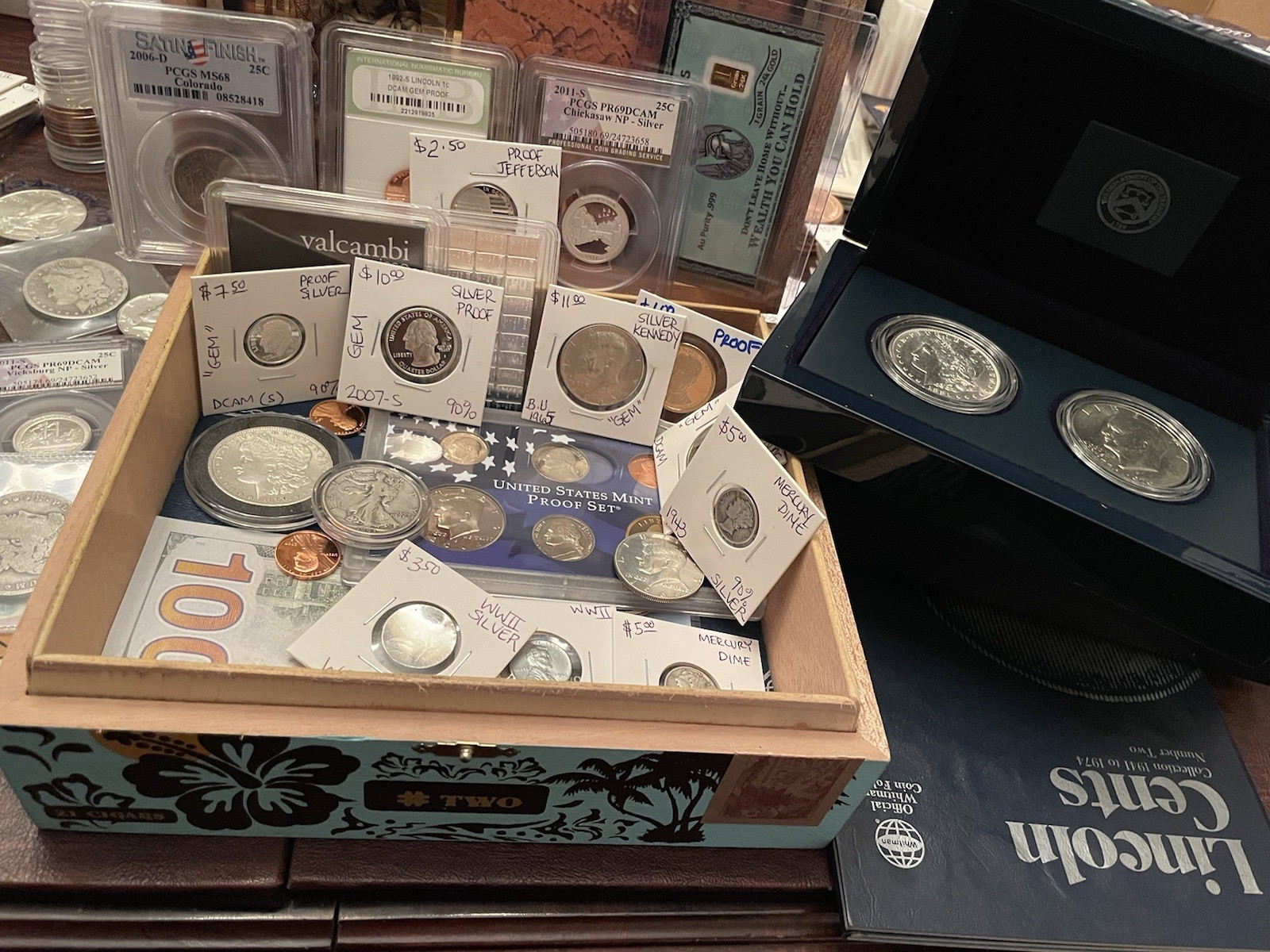 🔥ESTATE SALE Silver Coin & Currency Lot - Silver Gold & CU In Premium Cigar Box