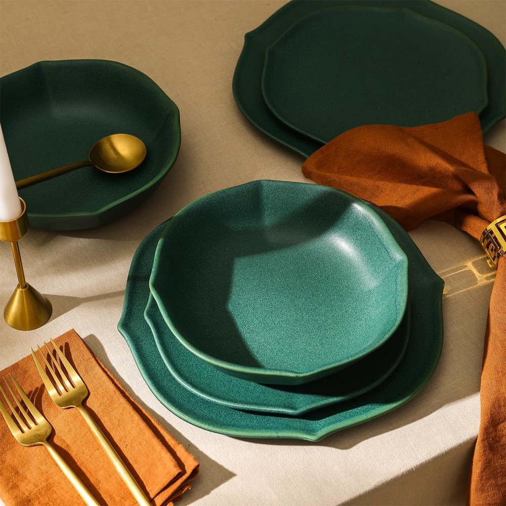Baskerville 12-Piece Dinnerware Set Stoneware, Green