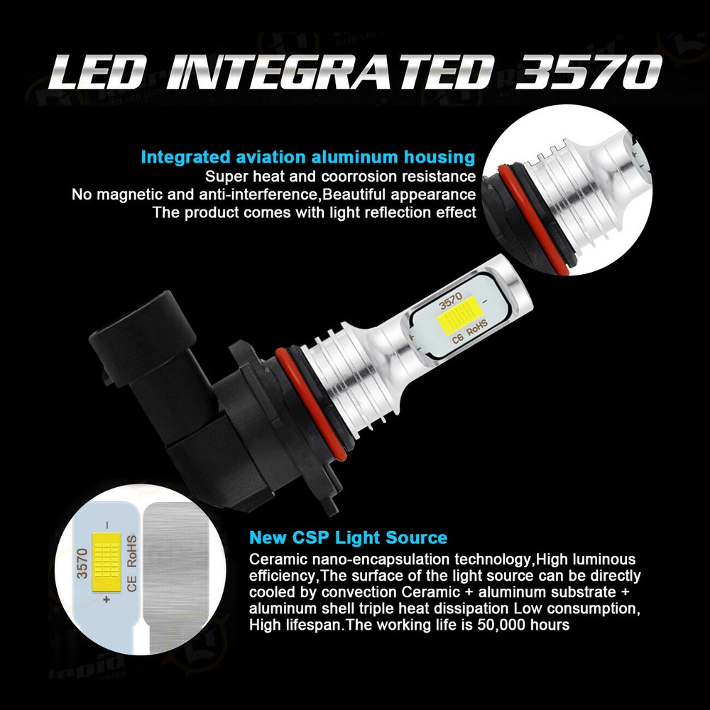 2PC 9006 LED Headlight Bulbs Conversion Kit Low Beam 6000K Super White Light