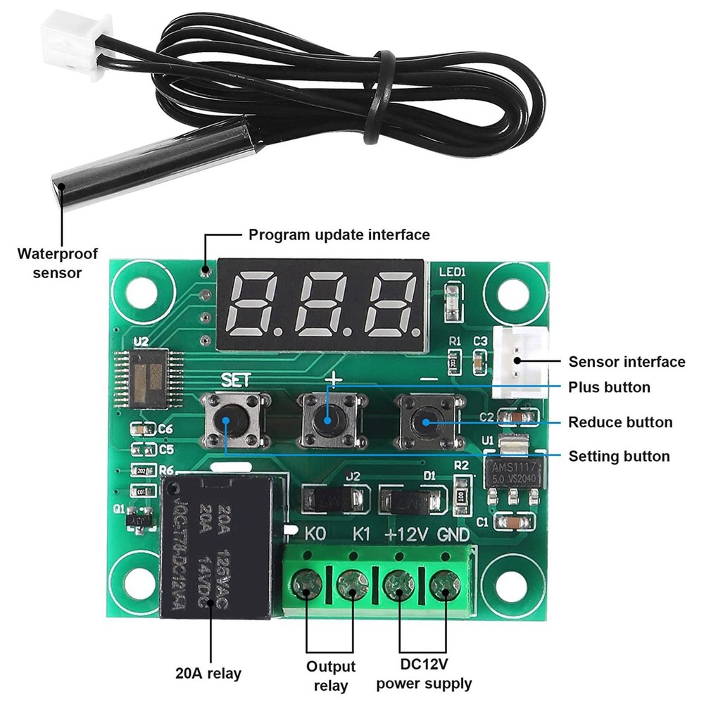 W1209 DC 12V Digital Temperature Controller Board -50-110°C Electronic Tem1658