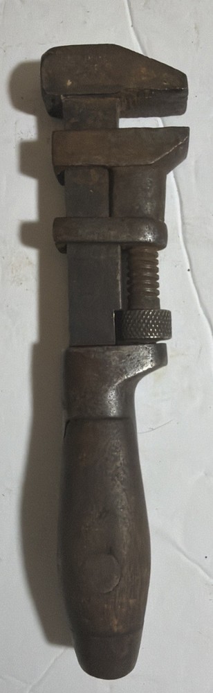 Antique Early Coes Monkey Wrench Tool Wood Handle Adjustable