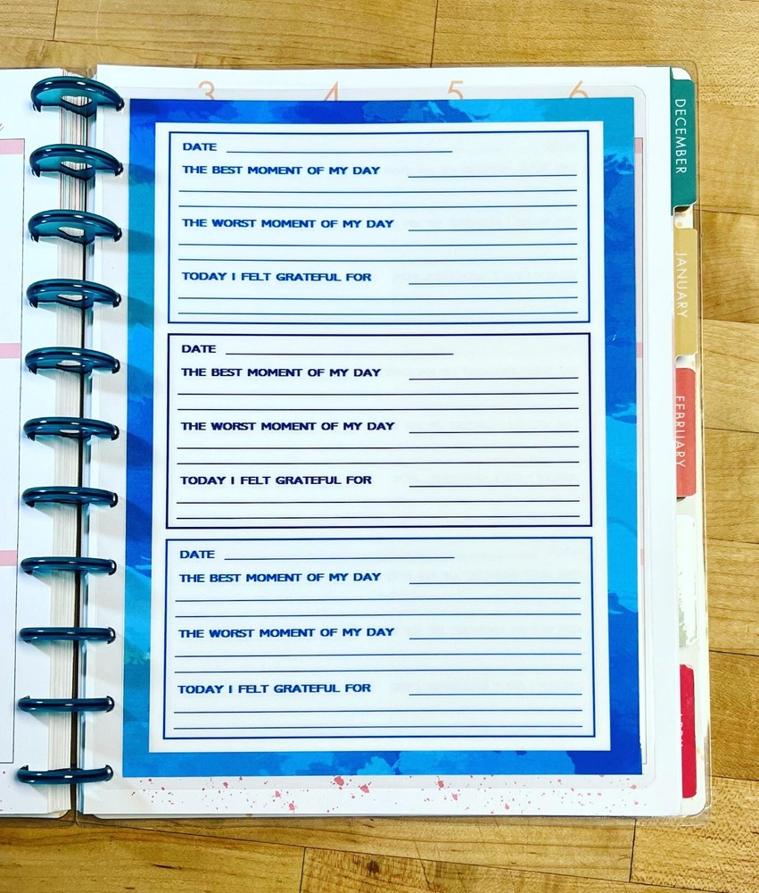 Gratitude Log Two Sided Dashboard for use with the BIG Happy Planner~