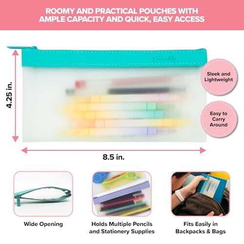 4 Pack Transparent Pencil Pouch - Pencil Case Pouch 4 Pack, Small Pencil