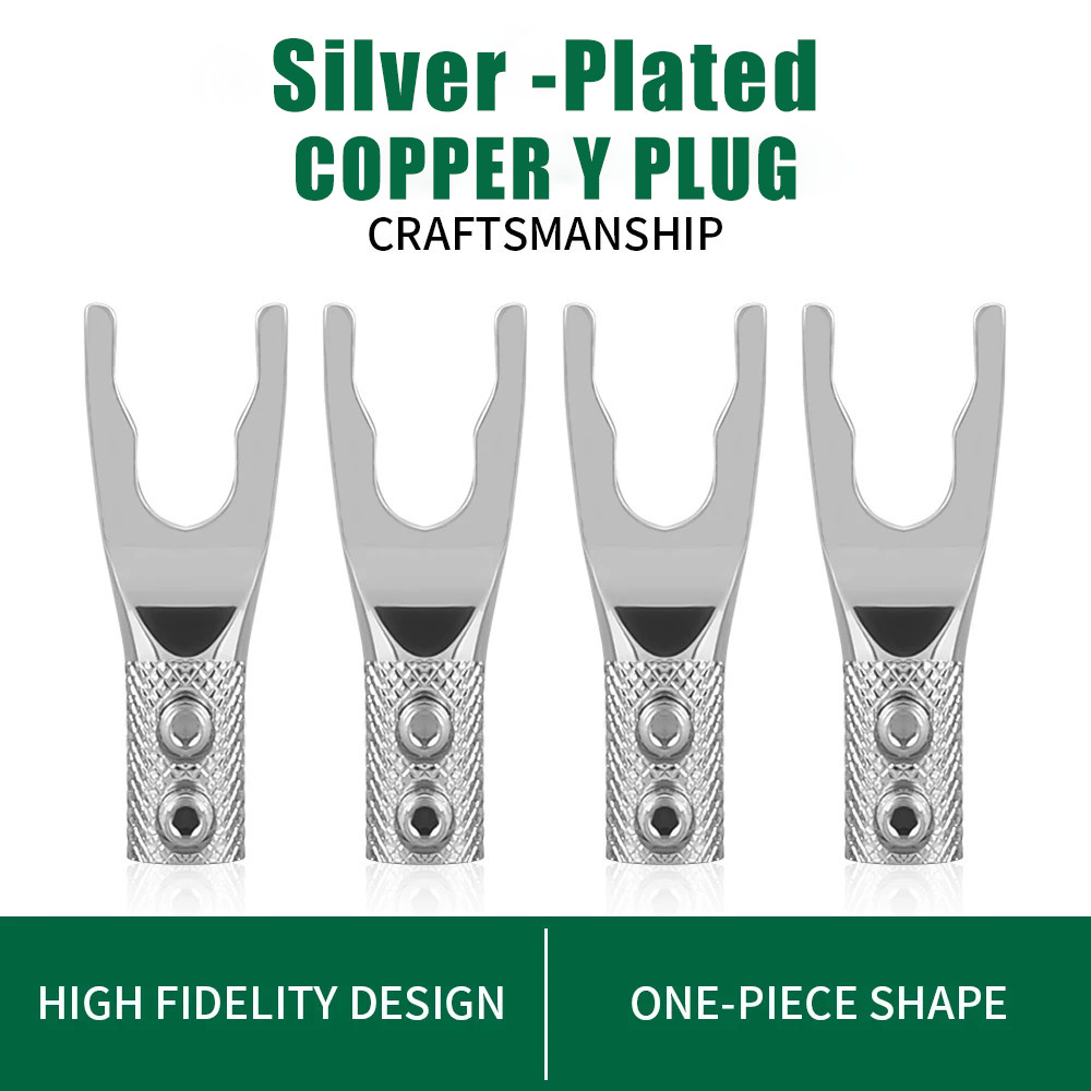 4PCS Y Spade Connector Silver Plated Fork connectors plug Speaker cable plug