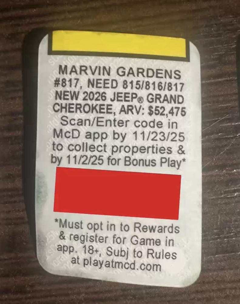McDonald’s Monopoly Game Stickers