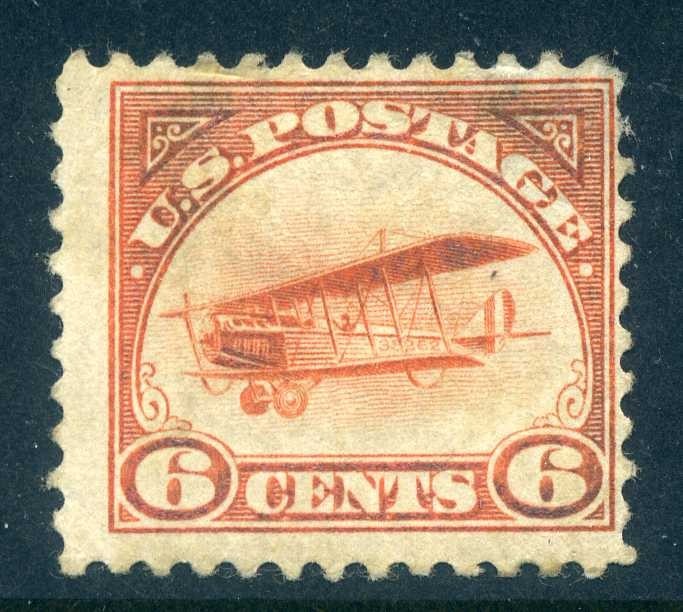 C1, 6¢ Early Airmail, Mint Hinged, thin, Scott $55