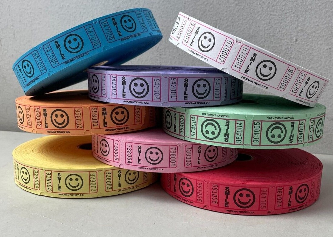 Smile Face Tickets Roll of 2000 Single Stub Smile Emoji Raffle Fun Fair Carnival