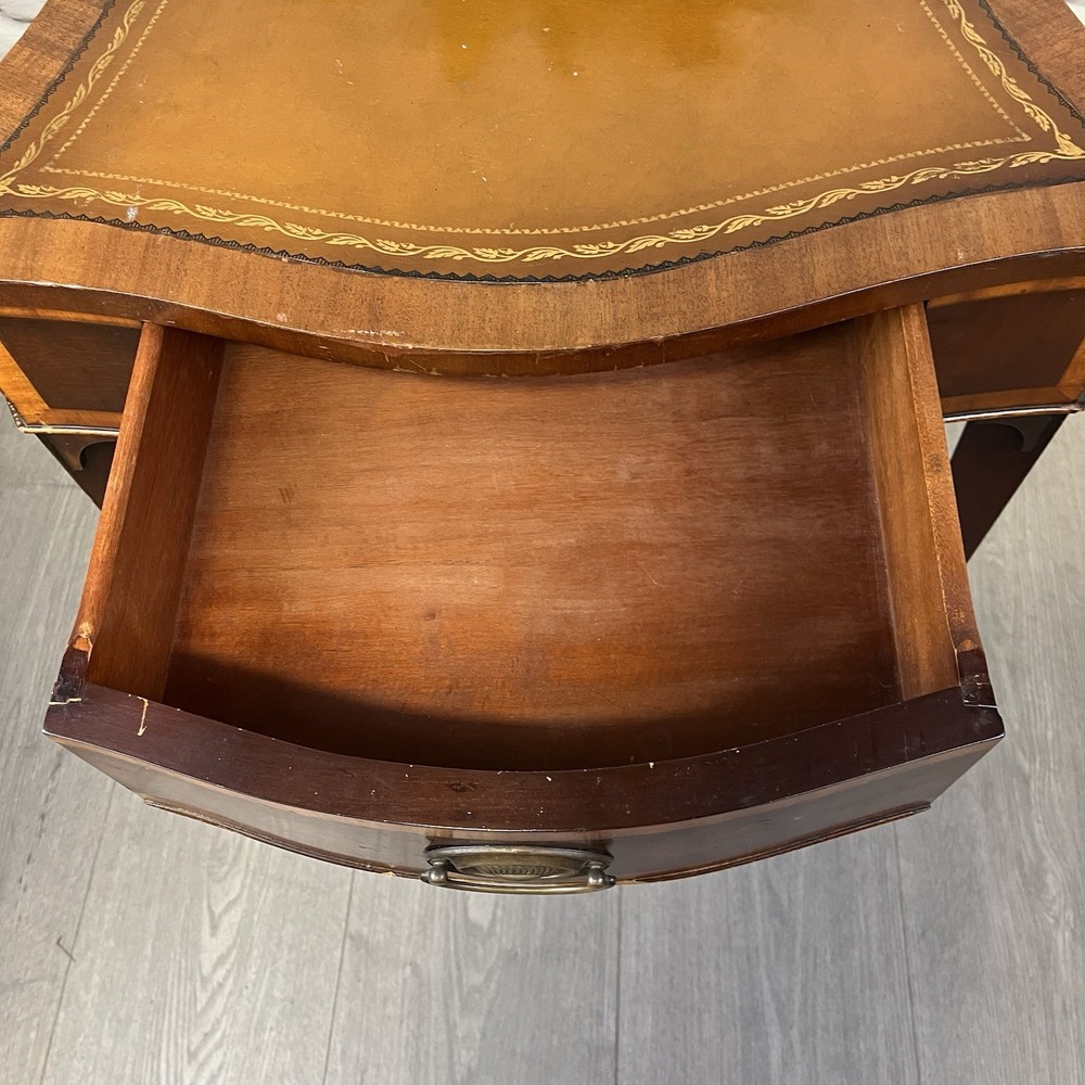 Rare ATQ Regency Style Leather Top Triangular Side Table W/Drawer Brass Pocket