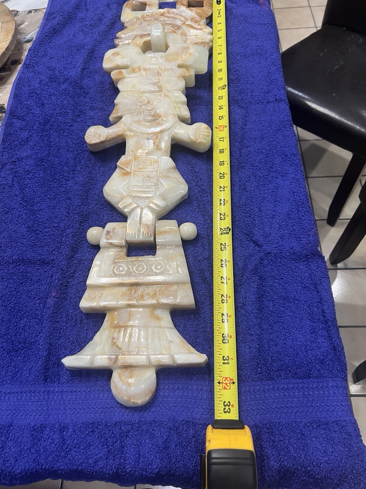 Aztec Mayan Marble/Onyx Large Stone Hand Carved Wall Hanging 33” Long W/bracket