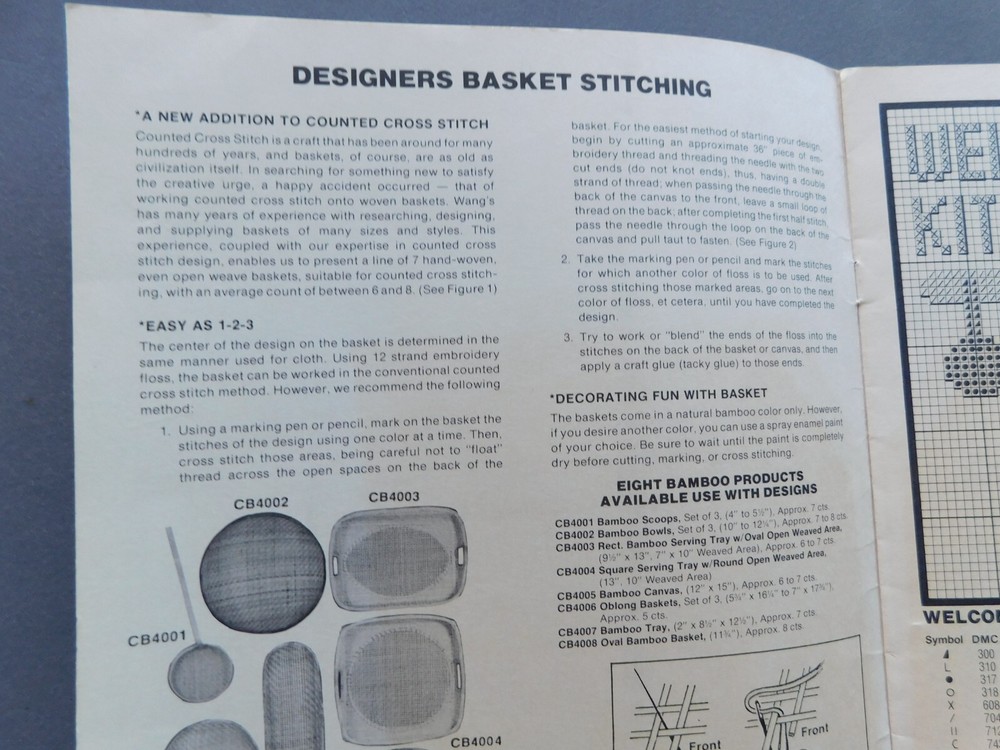 Designer's Basket Stitchery- 1983 Patterns, instr- Needlework on baskets- BKW008