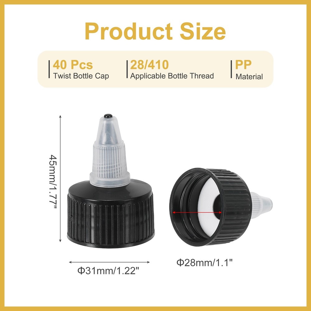 28/410 40pcs Black Ribbed Plastic Bottle Caps