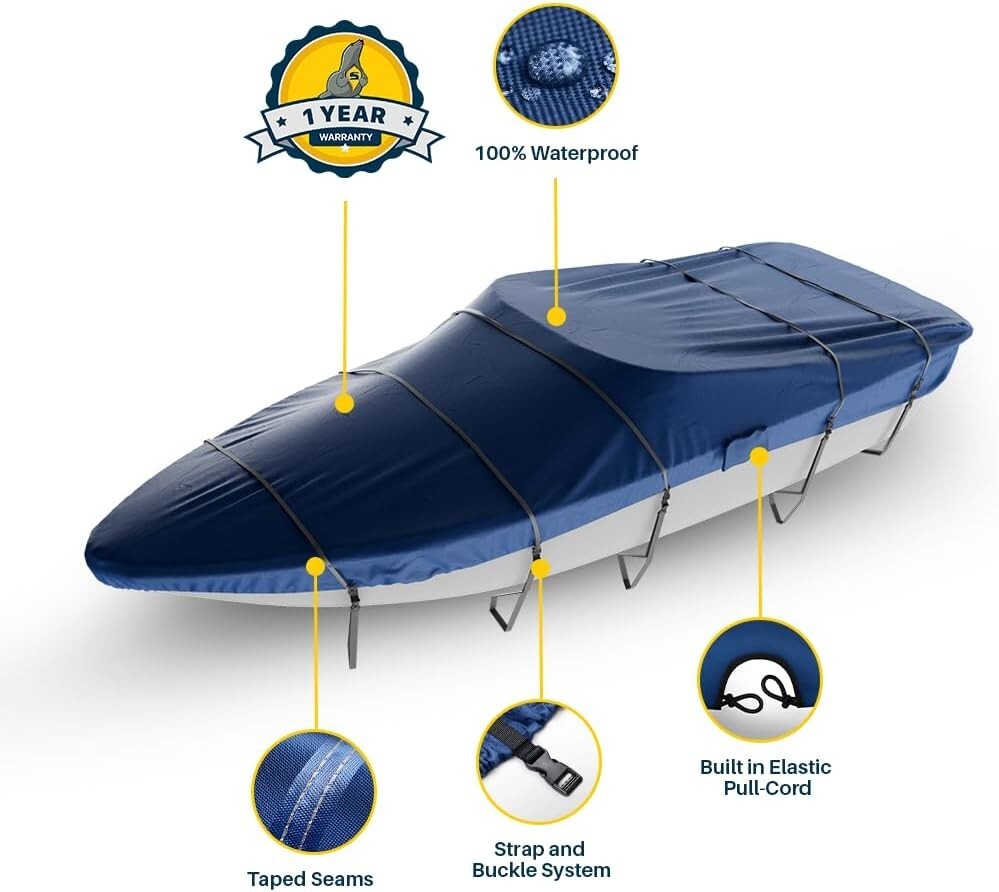 Seal Skin Heavy Duty Universal Boat Cover, Waterproof & UV Resistant, Snug Fit