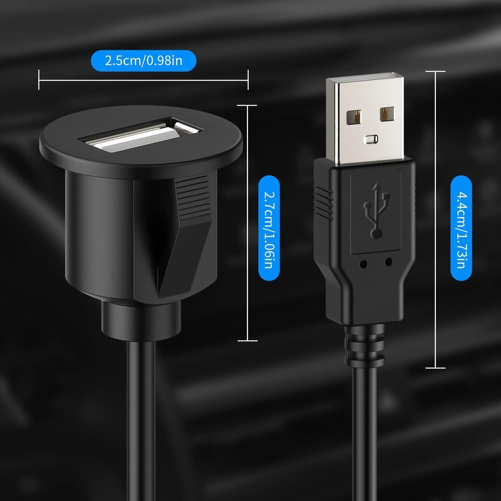 Universal Auto USB Extension Cable Dashboard 3 feet,