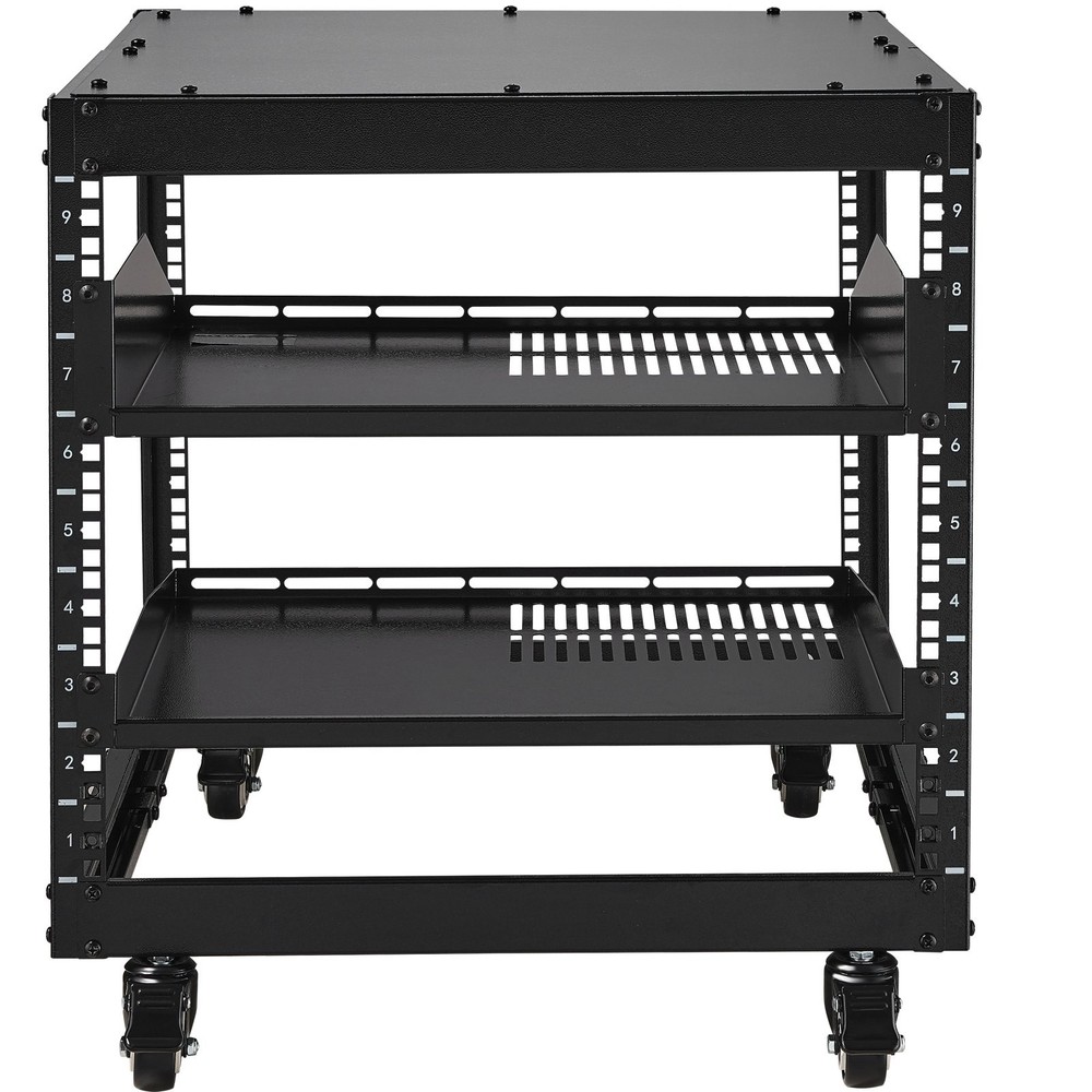 9U 4-Post Open Server Rack, 23-40" Adjustable Depth, Wall/Floor Mountable