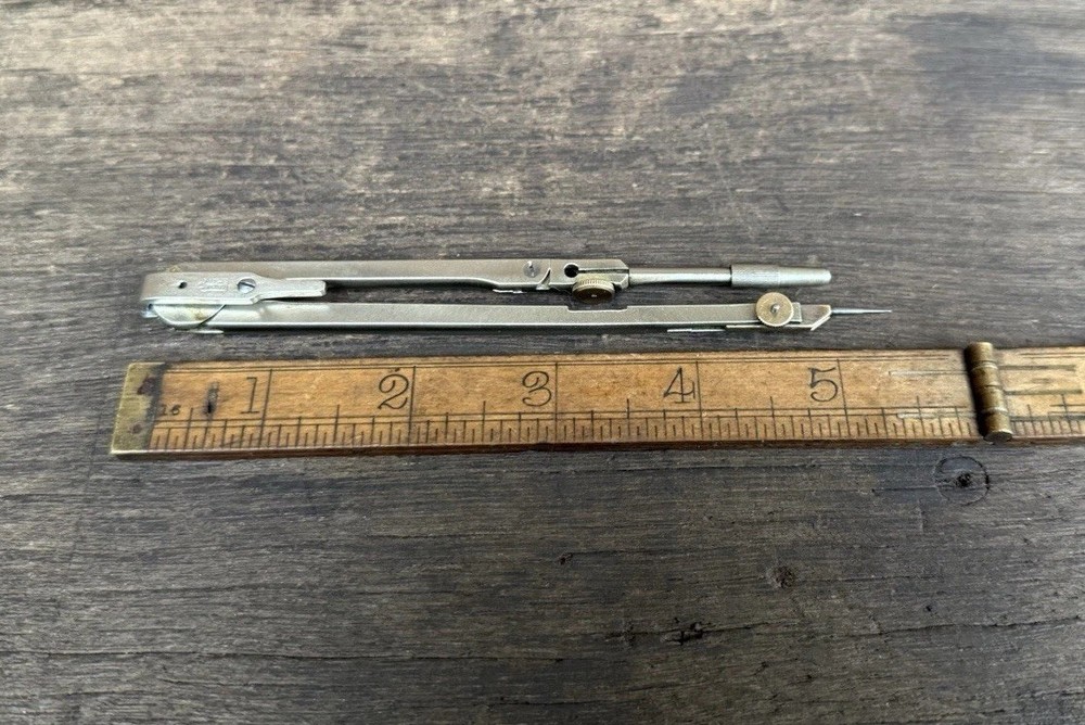 Vintage SJ Drawing Instrument Technical Pencil Drafting Compass with Knee Joint