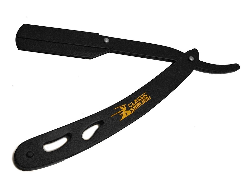 Classic Samurai CS-102 Matte Black Folding Straight Razor, Shavette