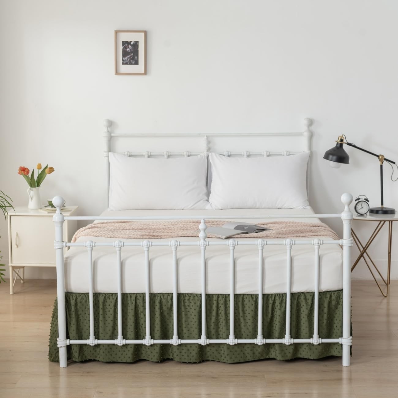 Tufted Dot Bed Skirt Queen Size Ruffled Bed Skirt with Split Corners, 12 Inch...