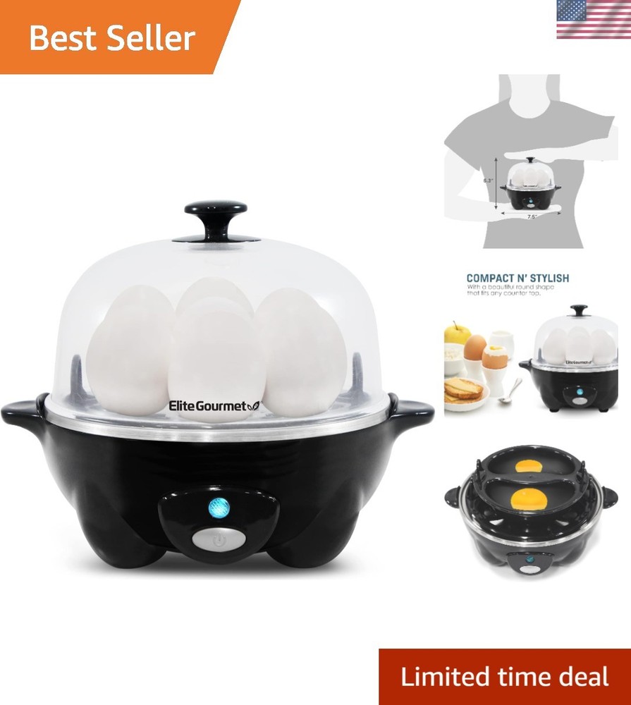 Compact Electric Egg Cooker - Hard, Medium, Soft Boiled & Omelet Maker, Black