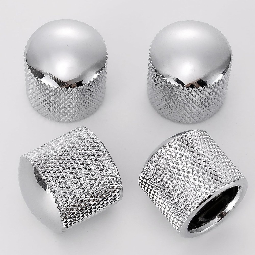 Swhmc 4Pcs Metal Guitar Knobs Volume Tone Control Knob Dome Silver