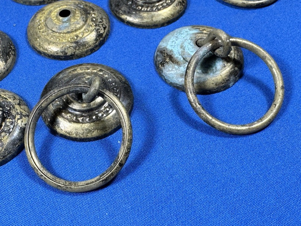 21 Vintage Brass Ring Pulls w/ Brass Escutcheons ~ 1 1/16" Diameter Ring