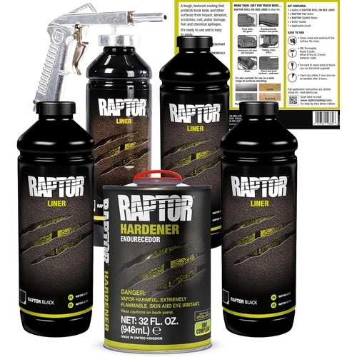 U-POL UP0820 Raptor Black Truck Bed Liner Kit, 4 liter, Coverage to 125 sq ft