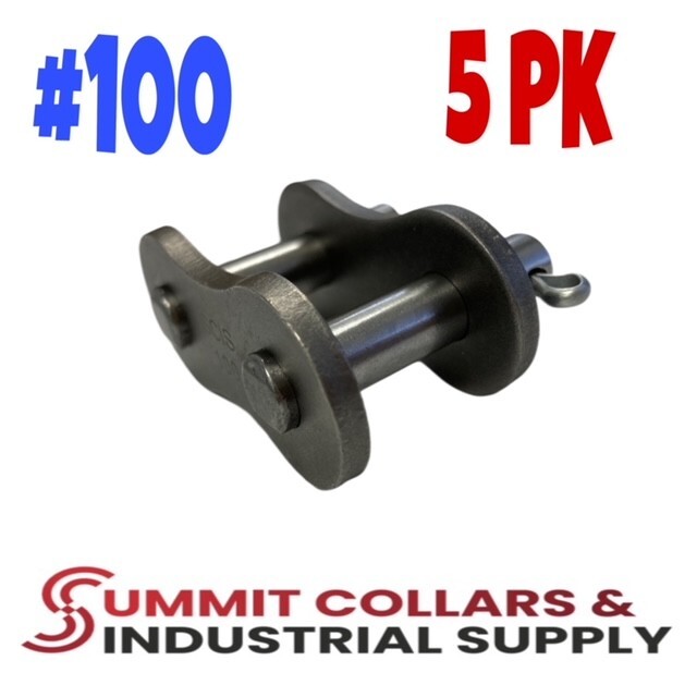 #100 Roller Chain Connecting Link,  cottered  (QTY 5) Great Quality!