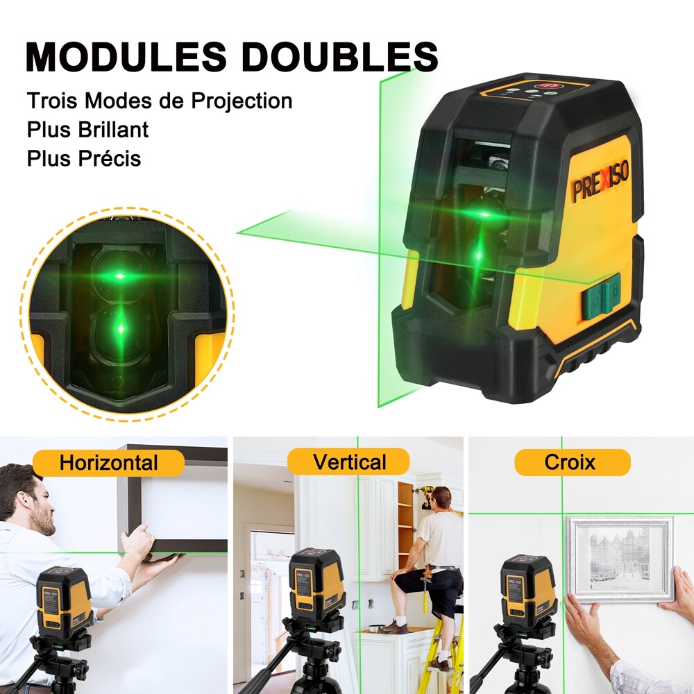PREXISO 100Ft Rechargeable Dual Modulus Line Laser Self Leveling Laser Leveling