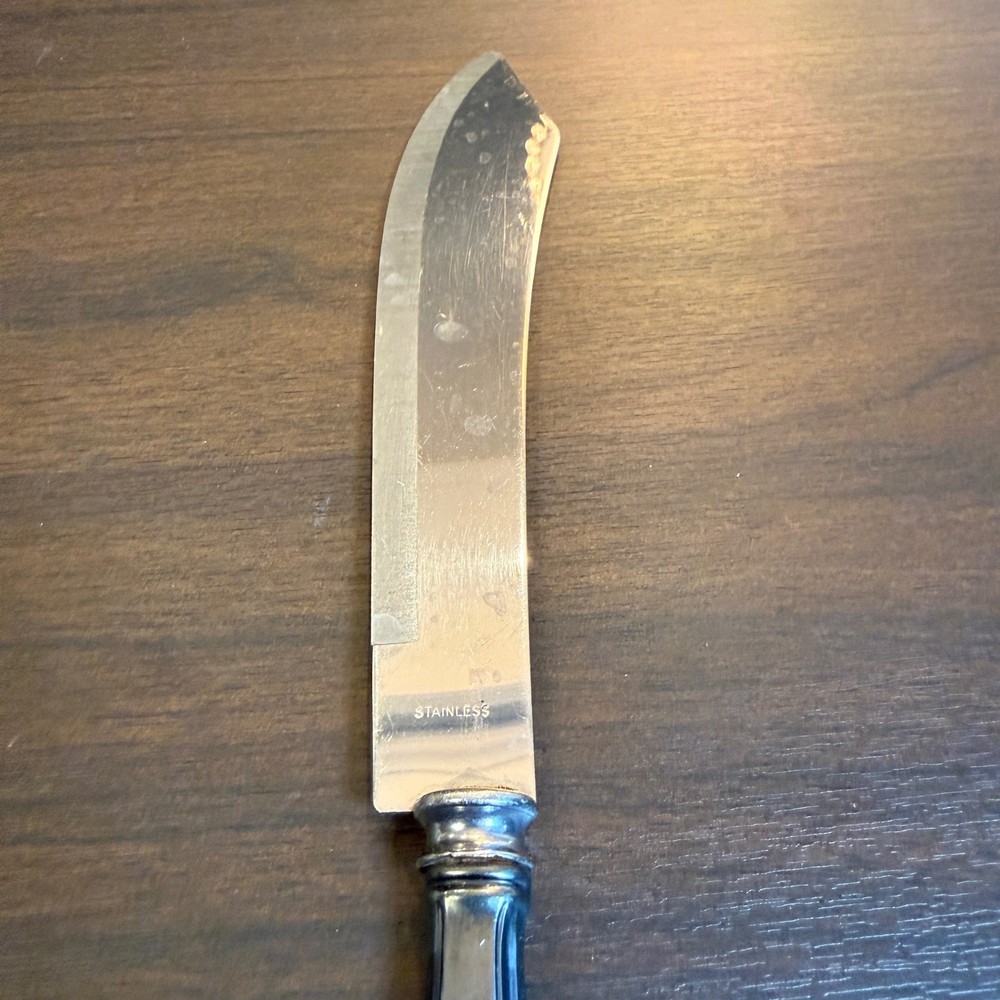 Webster Sterling Silver Handle Cake Pie Server Knife Stainless Blade Scimitar