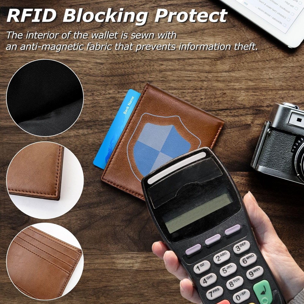 WisePoint Bifold Wallets for Men, RFID Blocking Wallet Leather gray
