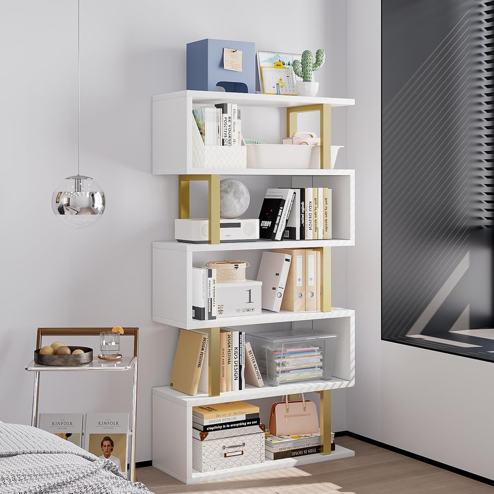 SORCEDAS Bookshelf Storage Display Rack (White, 5 Layers)