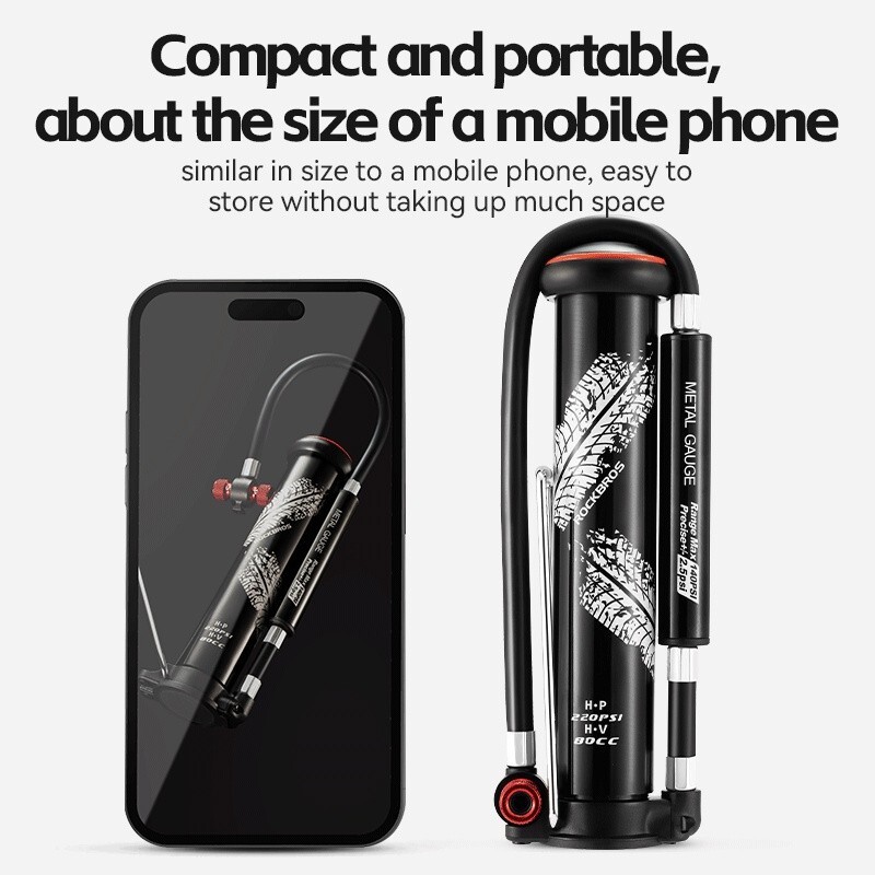 Rockbros Bicycle Pump Compact Pump 220PSI MTB Road Bike With Barometer Air Pump