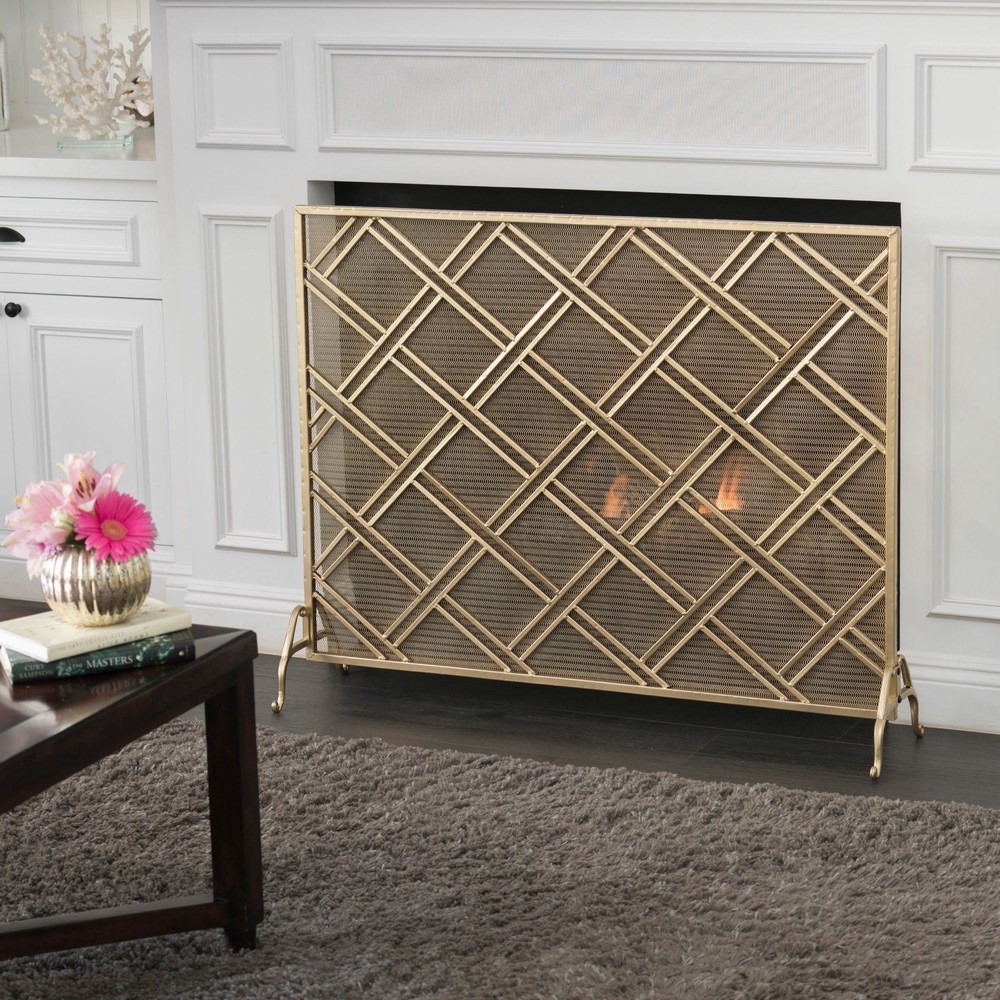 Josette Contemporary Single-Panel Iron Fireplace Screen,