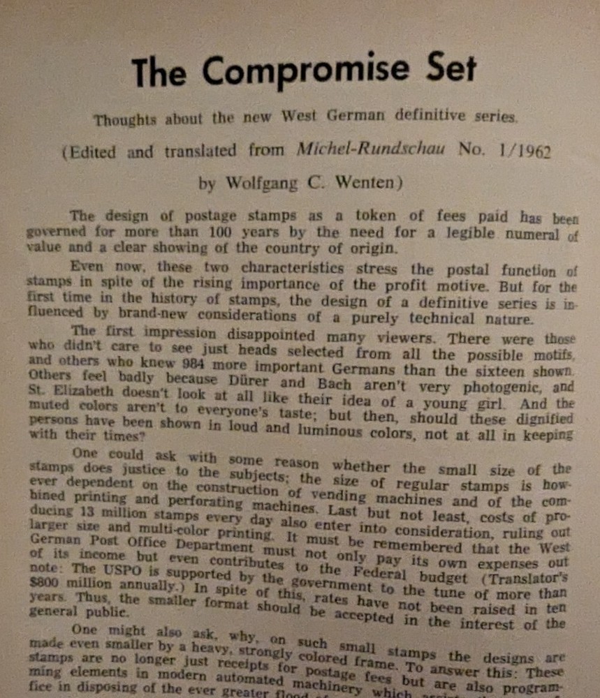 German Postal Specialist Mar 1962 "Wuga" Issue "New" West German Definitives