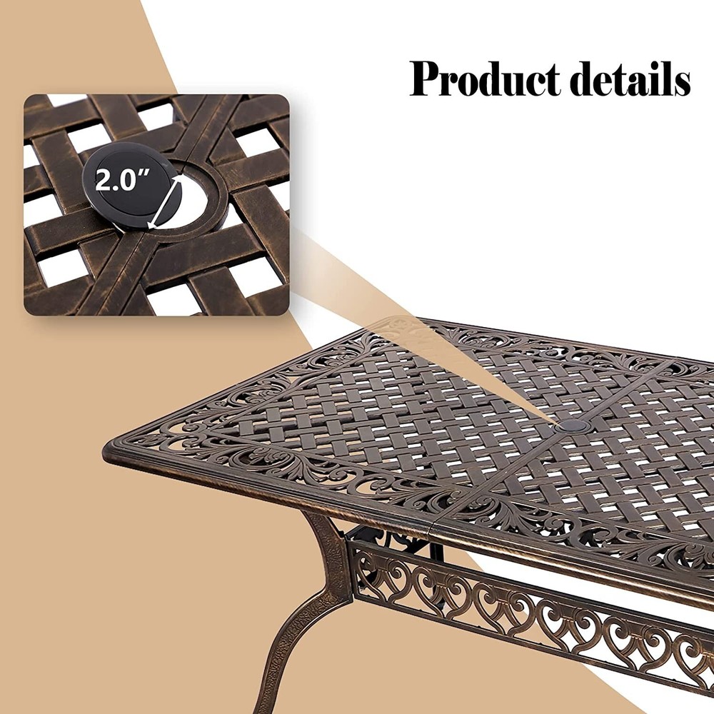 Patio Dining Table for 6 Person Rectangular with Umbrella Hole Outdoor Table