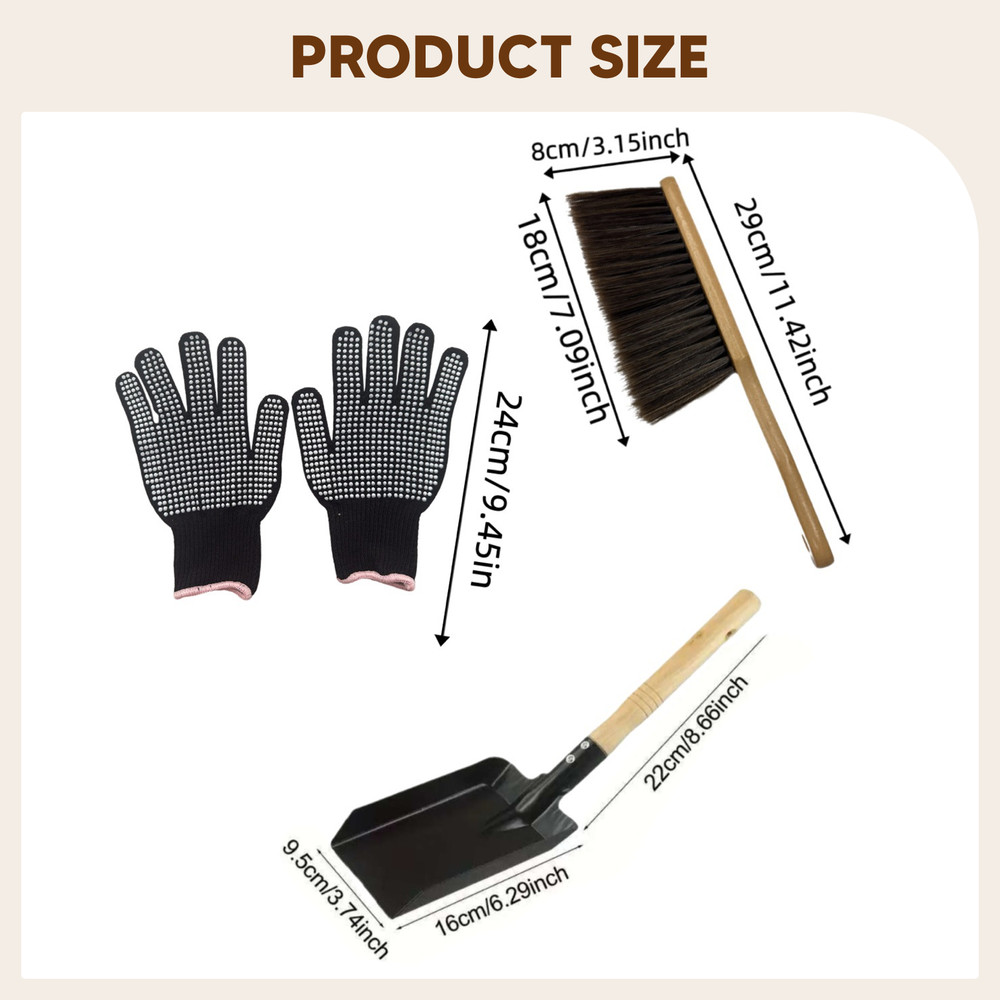 Fireplace Ash Shovel and Brush Set Rust Resistant Fireplace Tools Set