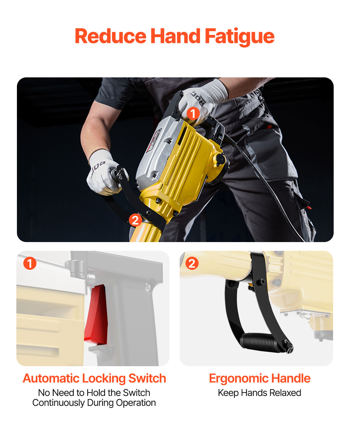 Demolition Jack Hammer Concrete Breaker 2200W Electric Hammer 2 Chisel Bit