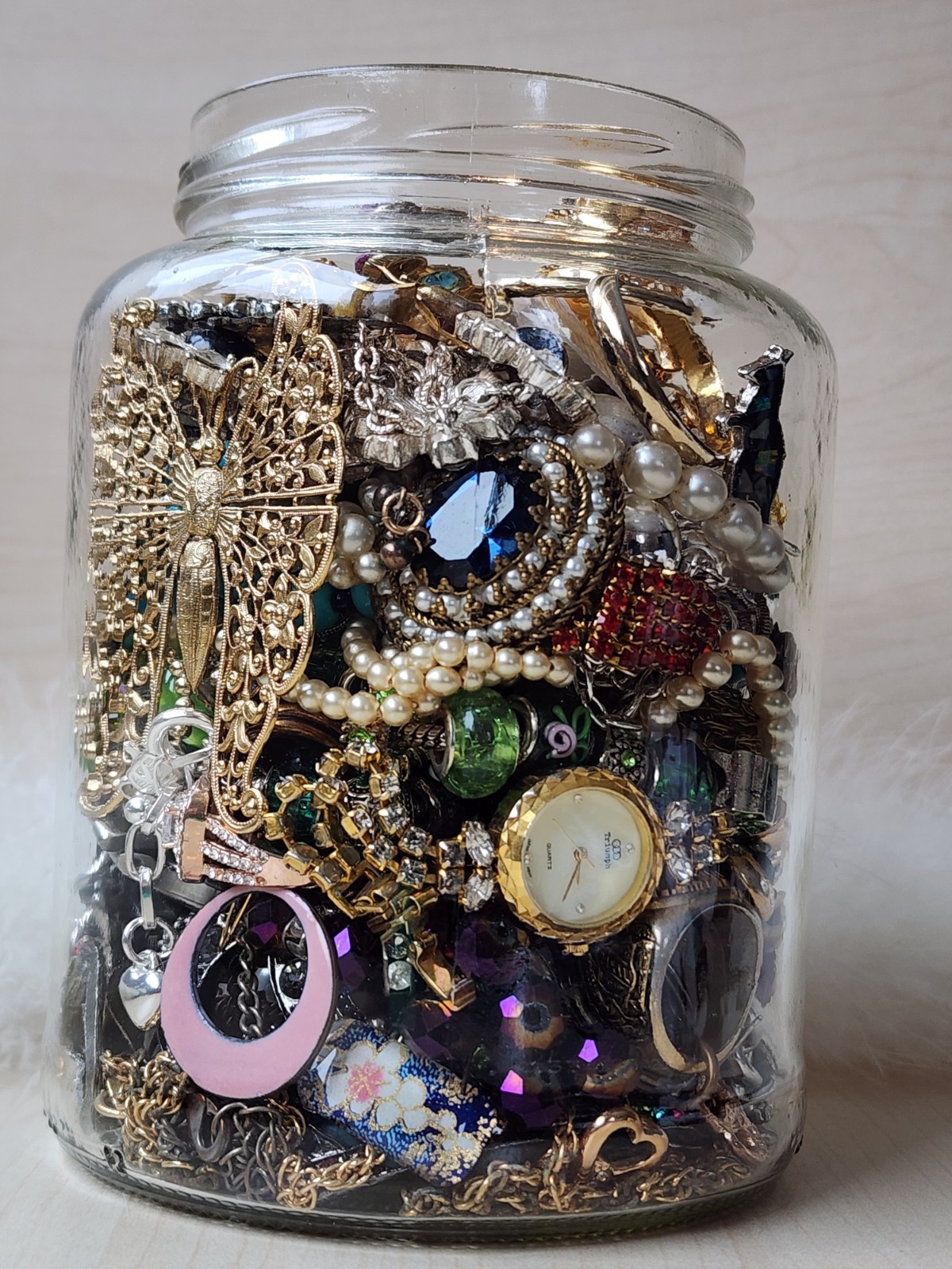 💎 Large Mystery Jewelry Jar- Mostly Wearable - Over 2lbs - Vintage lot