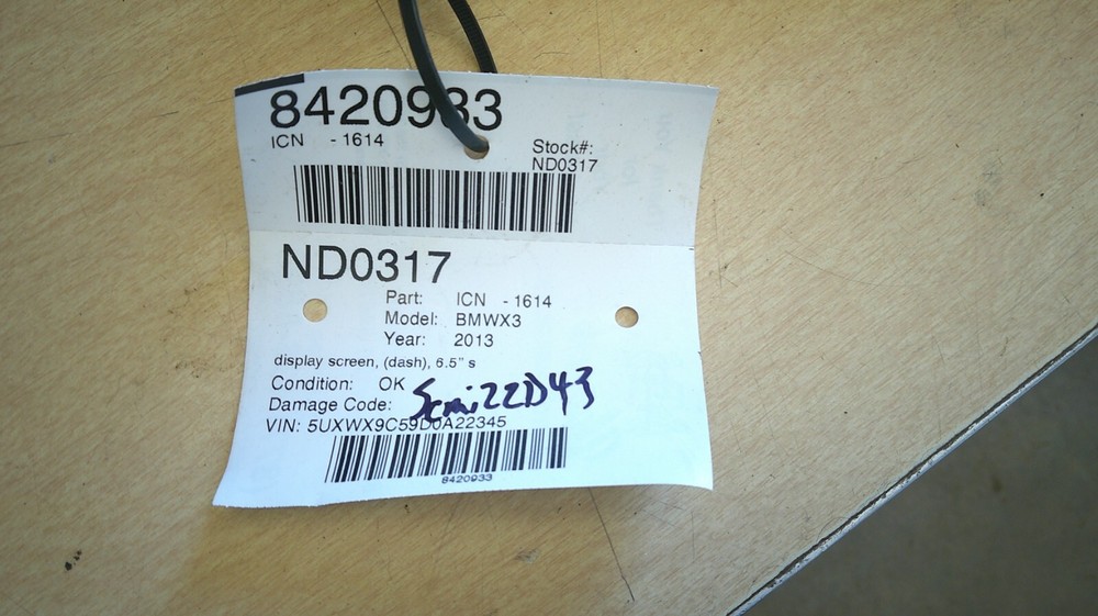 2013 BMW X3 DISPLAY SCREEN 2446812