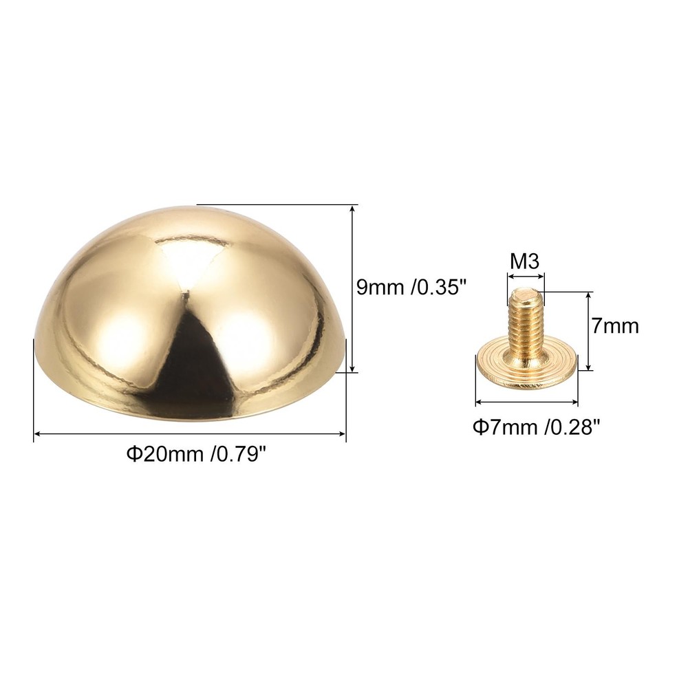 20x9mm Back Screw Rivets Round Cable Head Leather Studs Gold 10 Sets