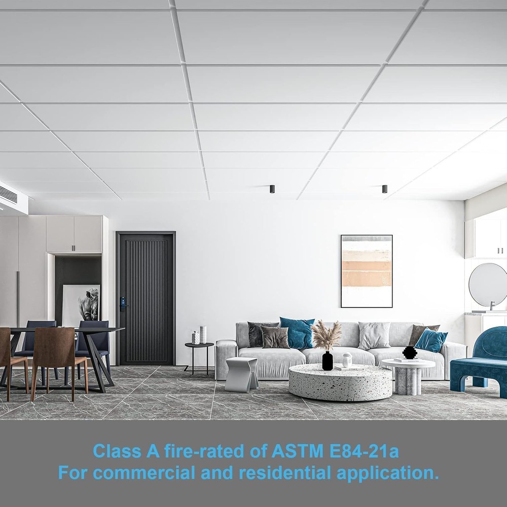 10-Pack Smooth Drop Ceiling Tile 2ft x 4ft - Fire-Rated, Waterproof, Reusable...