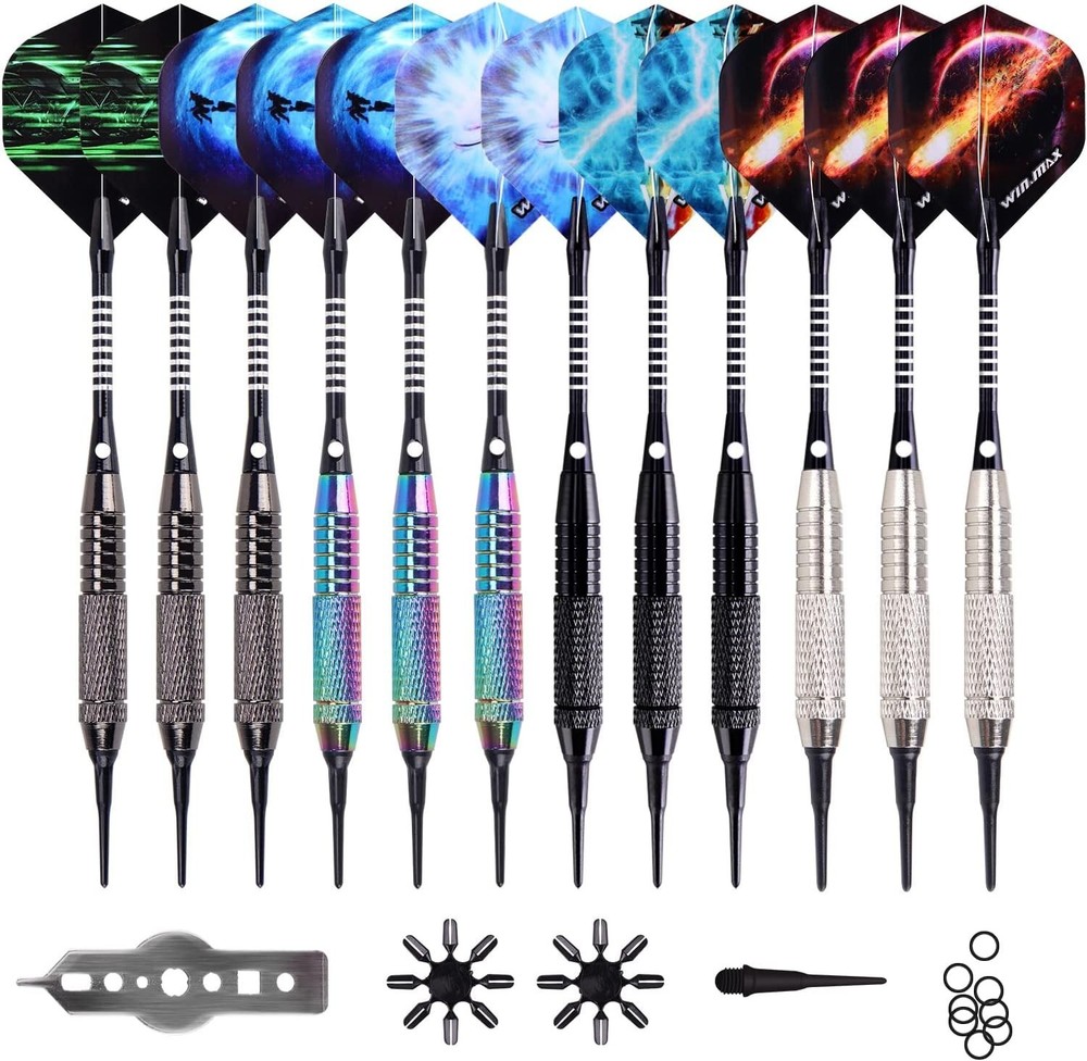 Elegant Soft Tip Darts Set - 12 Darts, Extra Tips & Tools for E-Dartboard Action