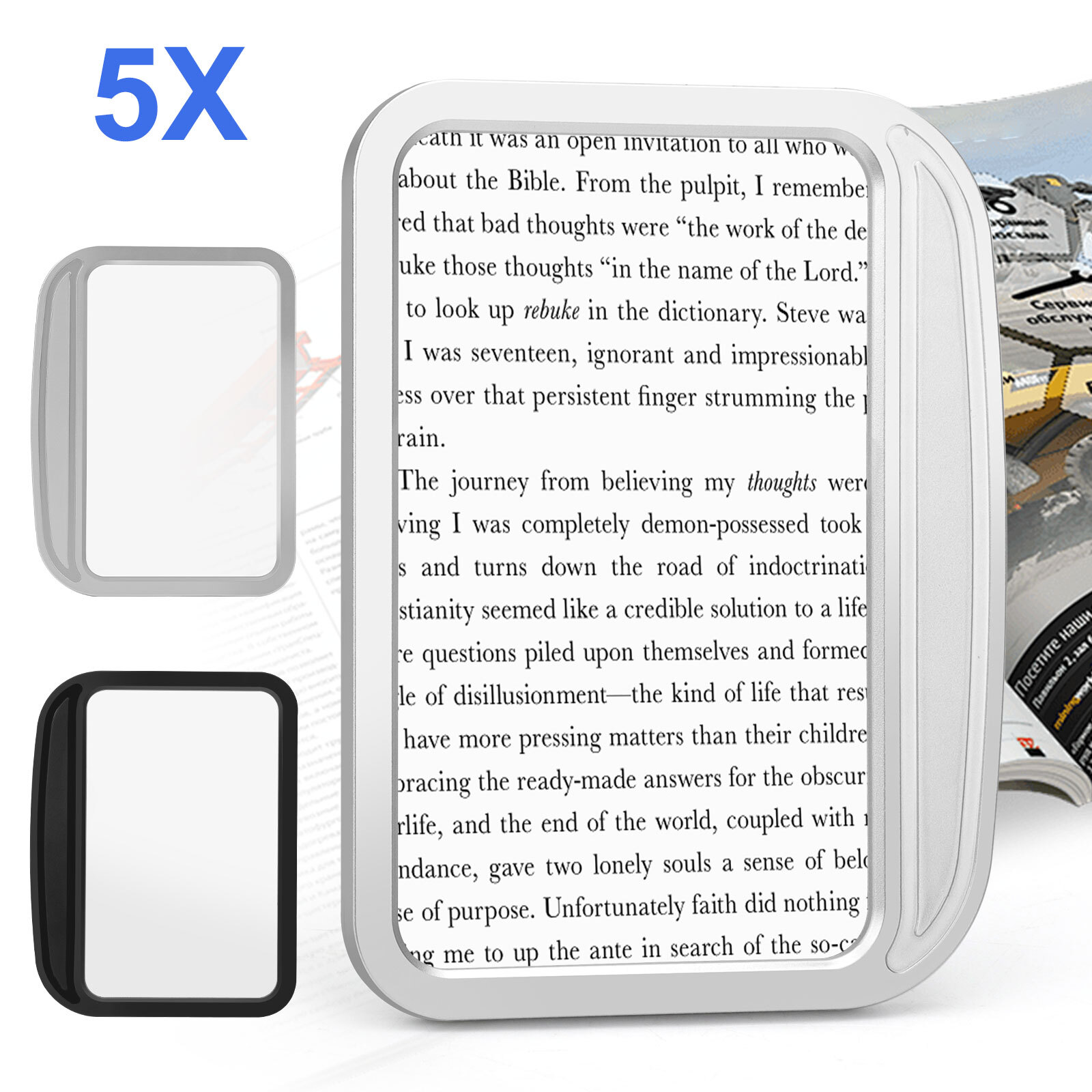 5X Large Square Full Page Handheld Magnifying Glass for Reading