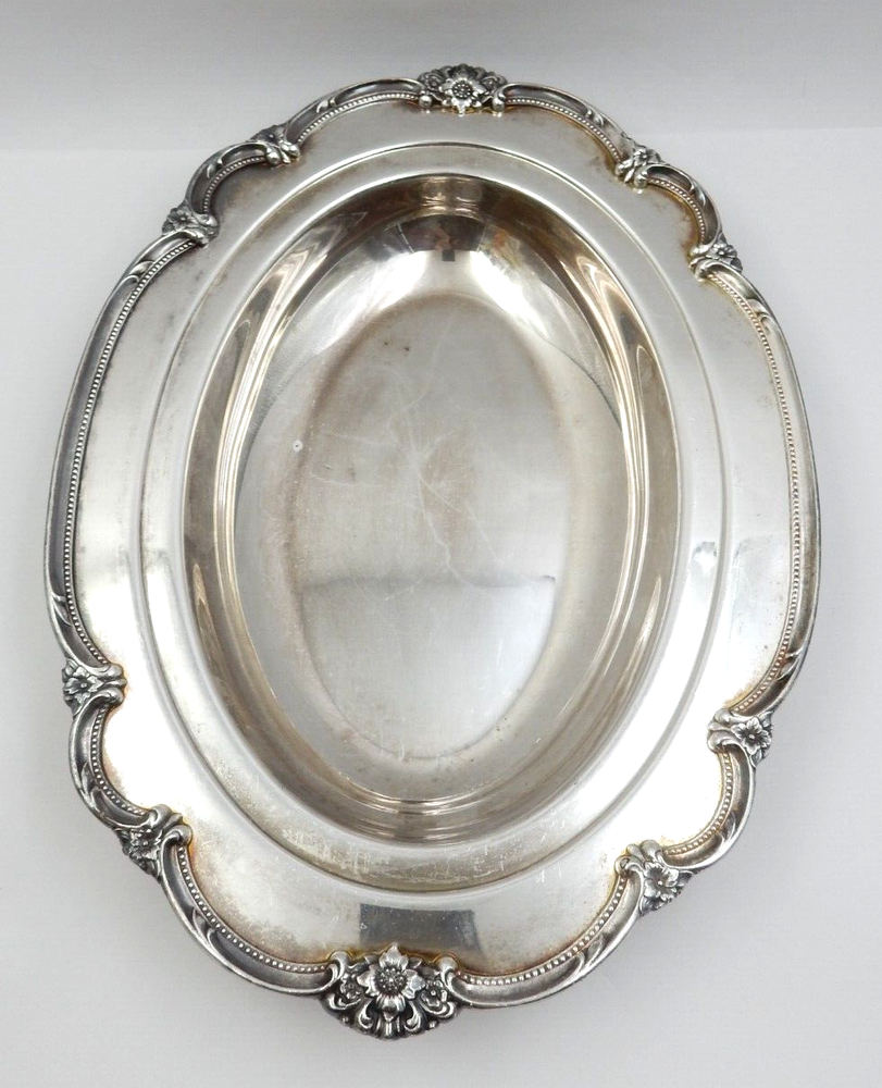 1847 ROGERS BROS REMEMBERANCE 14" OVAL SILVER PLATED COVERED SERVING DISH #9812